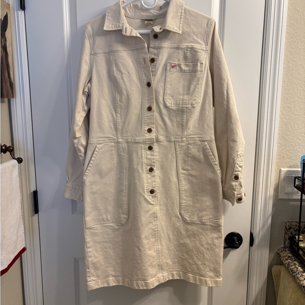 Duluth Trading Company Off-White Sturdy Denim Cargo Dress - Like New